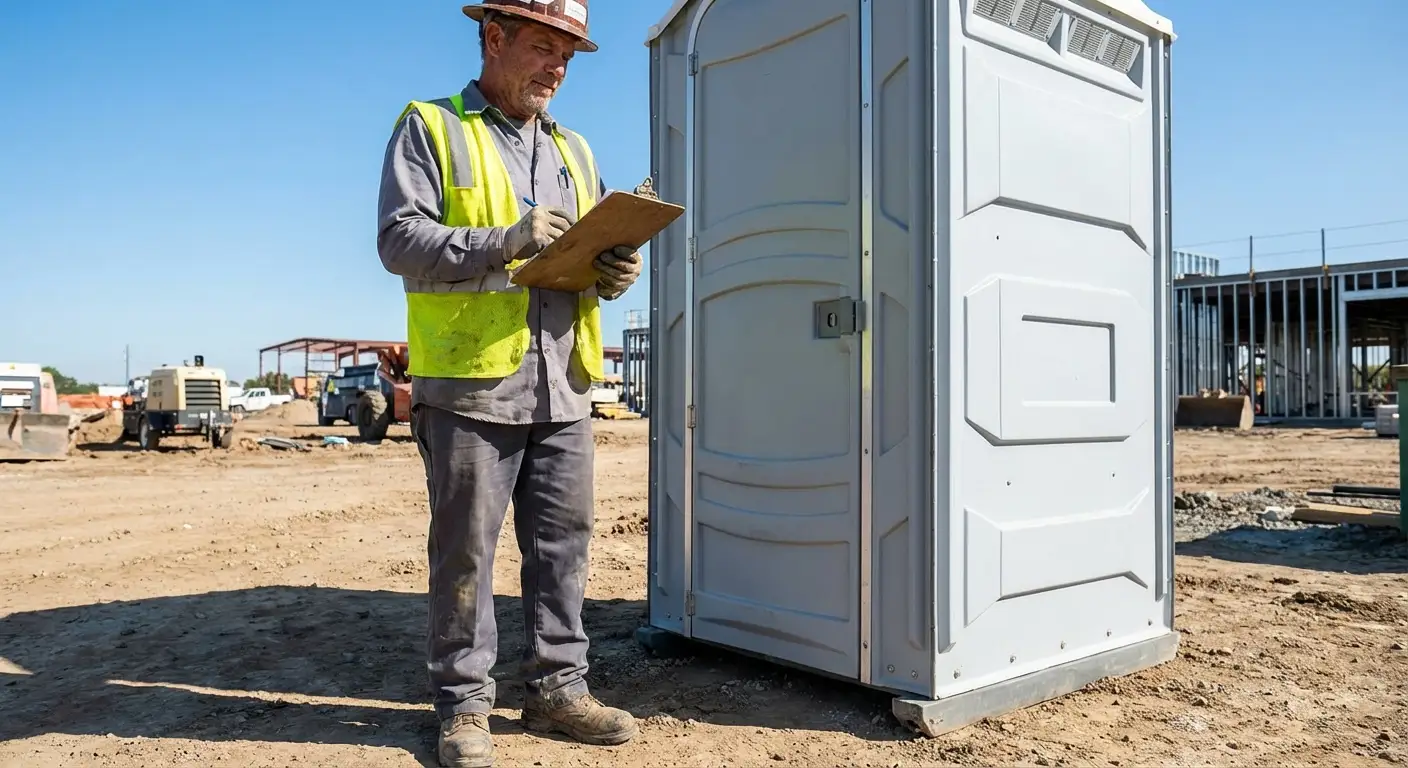 Portable toilet delivery truck ready for service in Menifee, CA