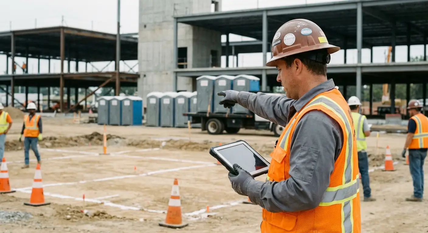 Construction site portable toilet placement planning in Menifee, CA